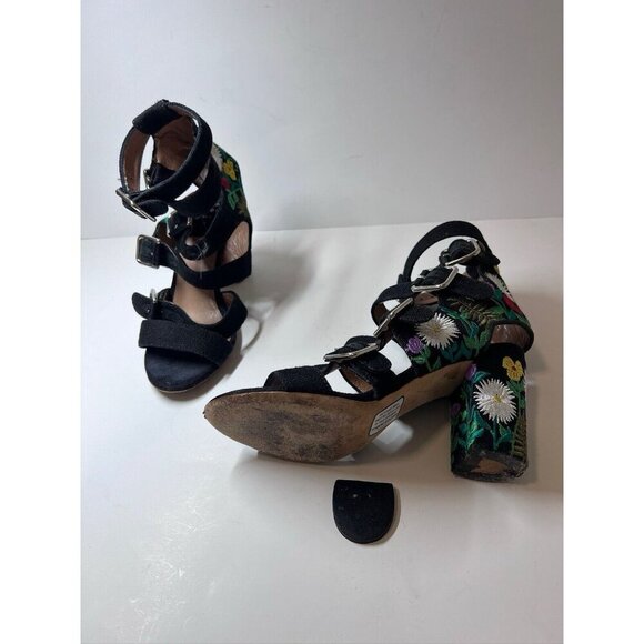 Laurence Dacade Dana Floral Embroidered Linen Sandal Block Heel 36 - Picture 7 of 11